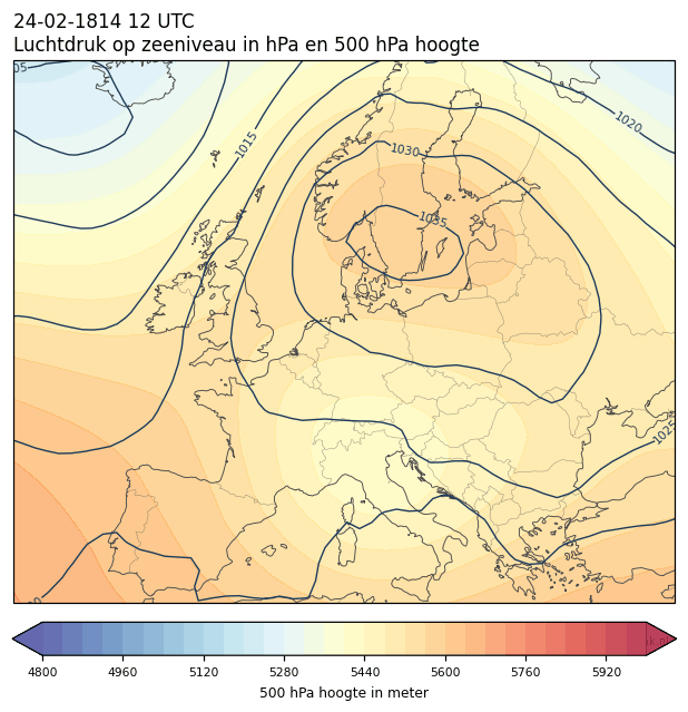 Weerkaart van 24 februari 1814 om 12 UTC