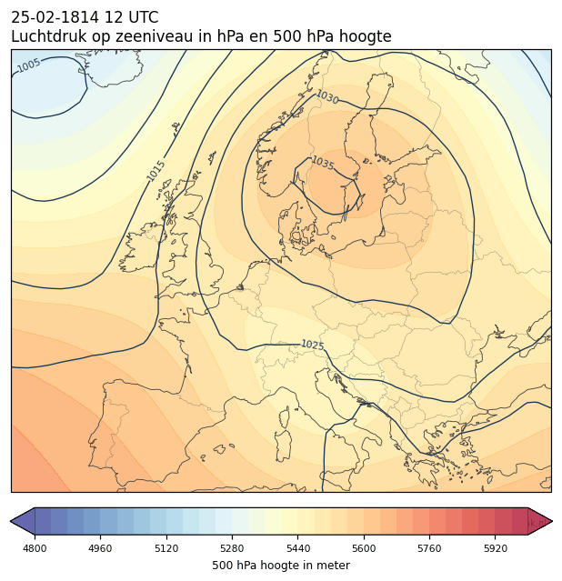 Weerkaart van 25 februari 1814 om 12 UTC