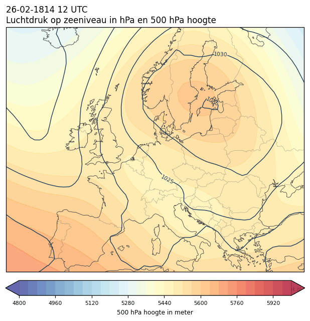 Weerkaart van 26 februari 1814 om 12 UTC