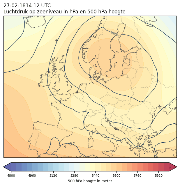 Weerkaart van 27 februari 1814 om 12 UTC
