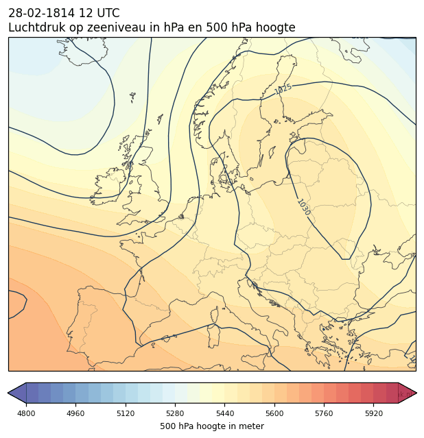 Weerkaart van 28 februari 1814 om 12 UTC