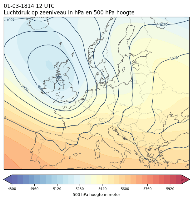 Weerkaart van 1 maart 1814 om 12 UTC