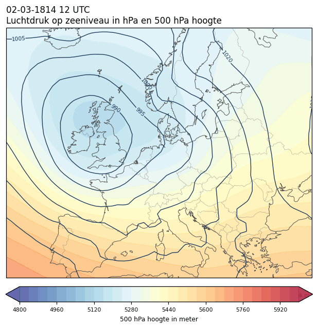 Weerkaart van 2 maart 1814 om 12 UTC