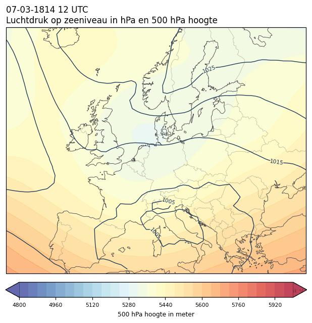 Weerkaart van 7 maart 1814 om 12 UTC
