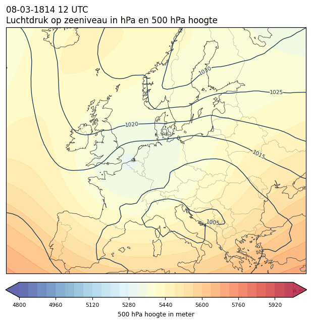 Weerkaart van 8 maart 1814 om 12 UTC