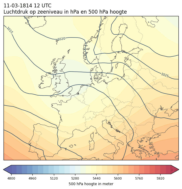Weerkaart van 11 maart 1814 om 12 UTC