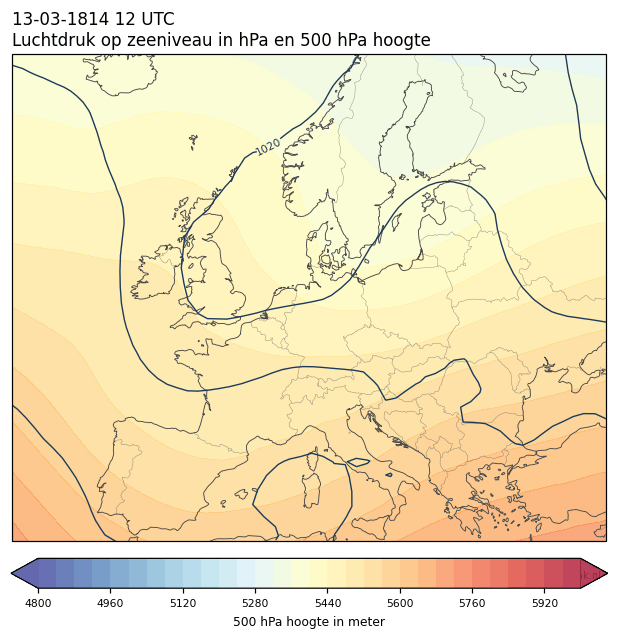 Weerkaart van 13 maart 1814 om 12 UTC