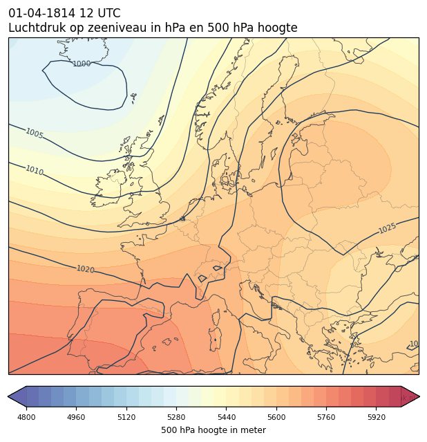 Weerkaart van 1 april 1814 om 12 UTC