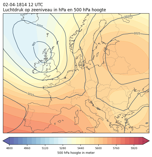 Weerkaart van 2 april 1814 om 12 UTC