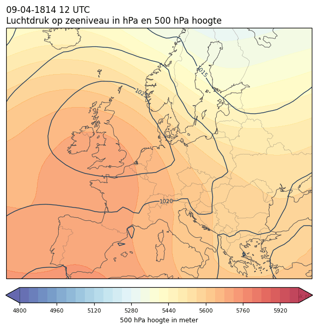Weerkaart van 9 april 1814 om 12 UTC