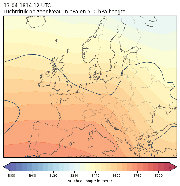 Weerkaart van 13 april 1814 om 12 UTC