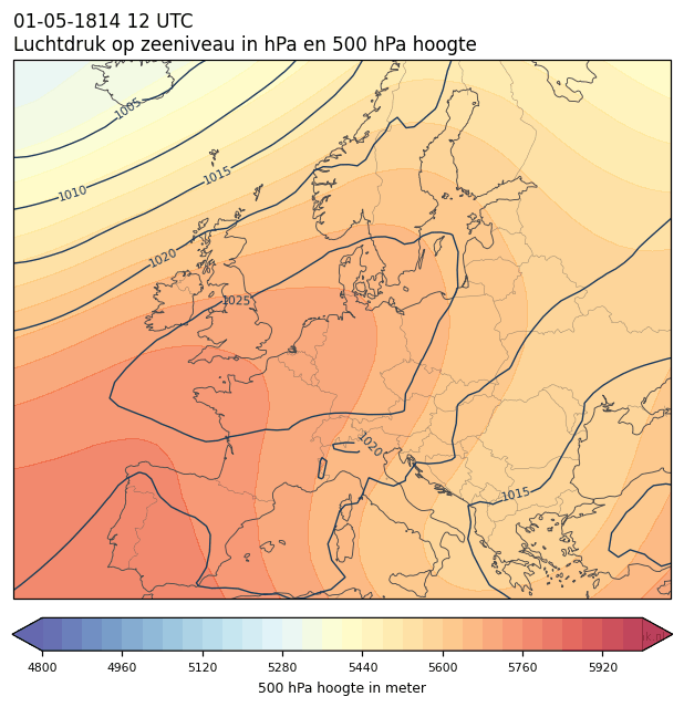 Weerkaart van 1 mei 1814 om 12 UTC