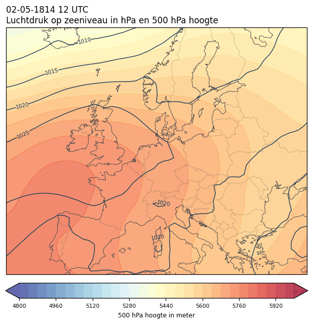 Weerkaart van 2 mei 1814 om 12 UTC