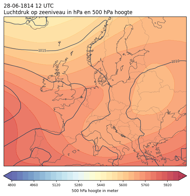 Weerkaart van 28 juni 1814 om 12 UTC