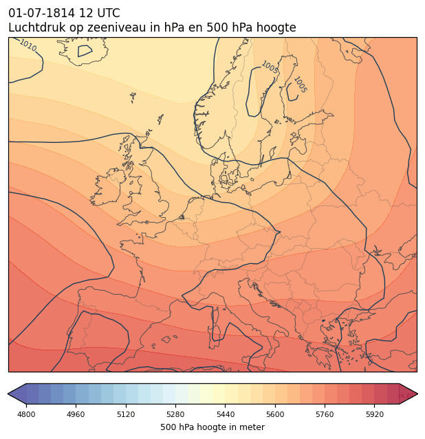 Weerkaart van 1 juli 1814 om 12 UTC