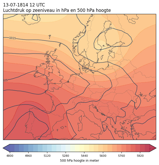 Weerkaart van 13 juli 1814 om 12 UTC