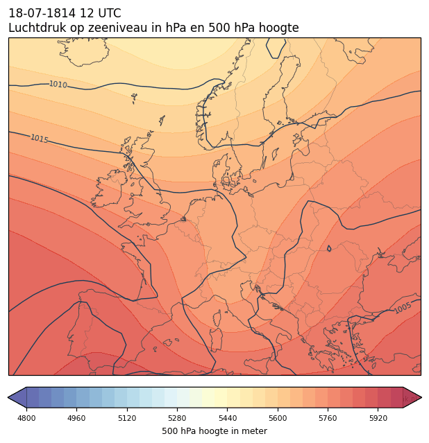 Weerkaart van 18 juli 1814 om 12 UTC