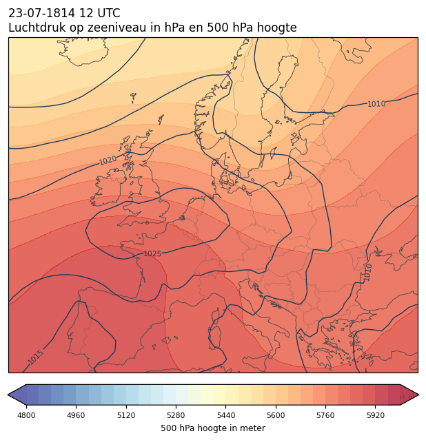 Weerkaart van 23 juli 1814 om 12 UTC