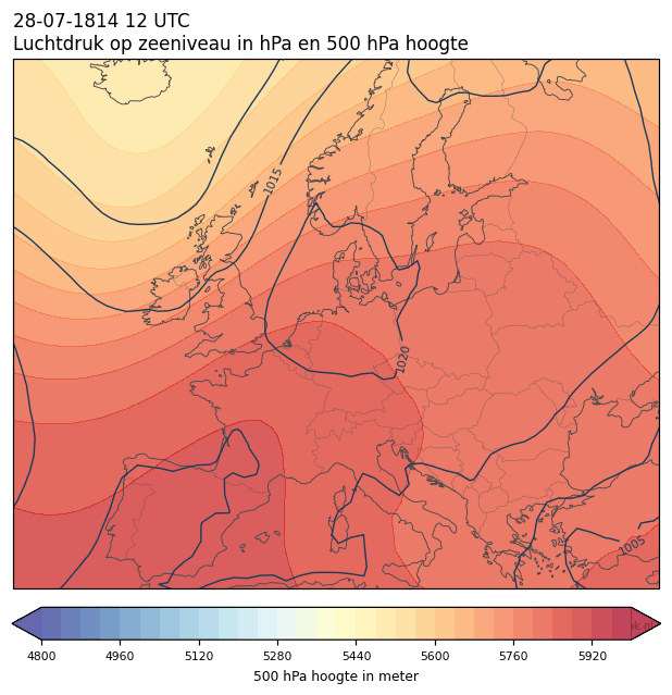 Weerkaart van 28 juli 1814 om 12 UTC