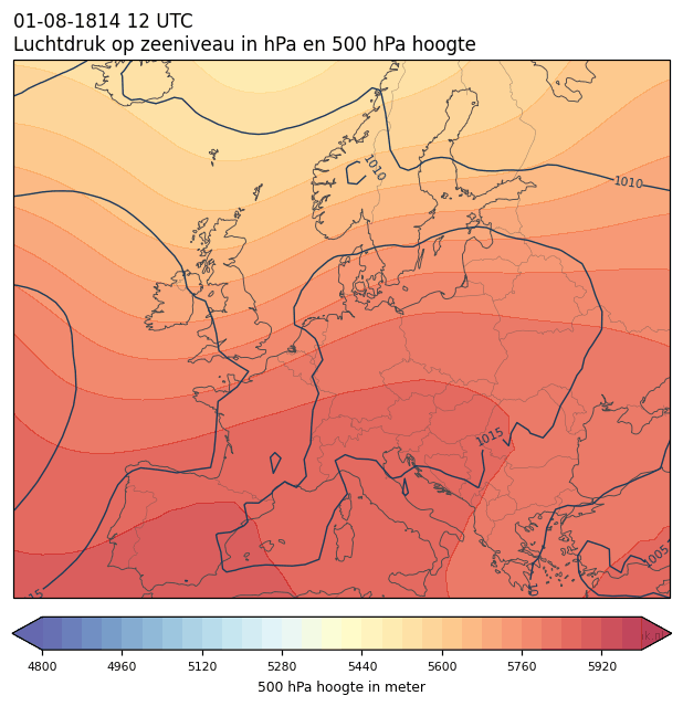 Weerkaart van 1 augustus 1814 om 12 UTC