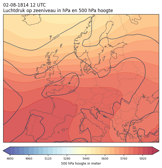 Weerkaart van 2 augustus 1814 om 12 UTC