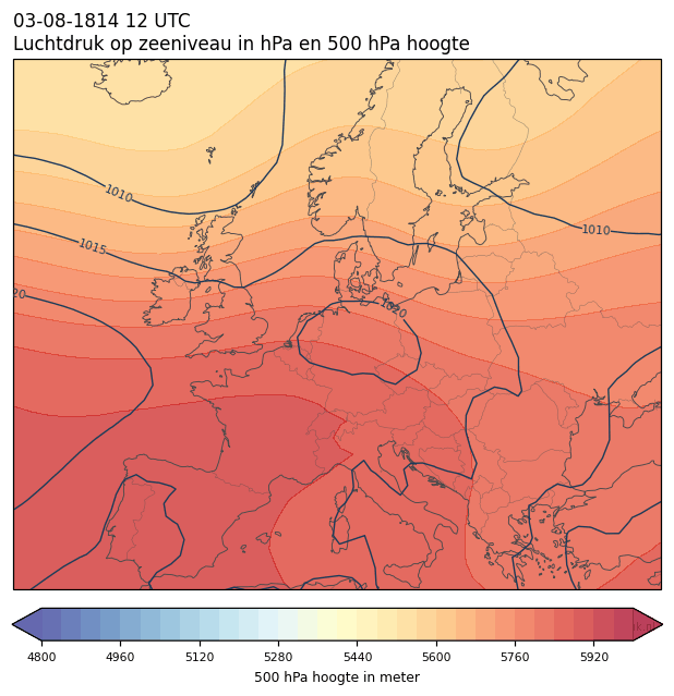 Weerkaart van 3 augustus 1814 om 12 UTC