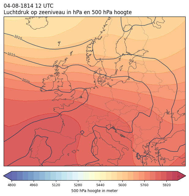 Weerkaart van 4 augustus 1814 om 12 UTC