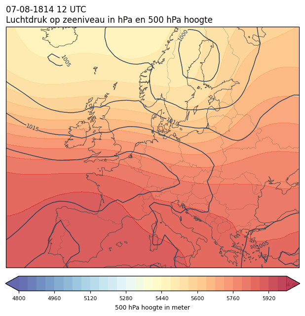 Weerkaart van 7 augustus 1814 om 12 UTC