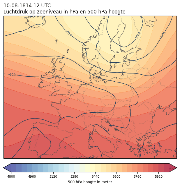 Weerkaart van 10 augustus 1814 om 12 UTC