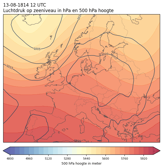 Weerkaart van 13 augustus 1814 om 12 UTC