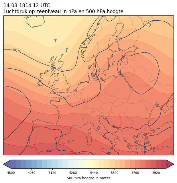 Weerkaart van 14 augustus 1814 om 12 UTC