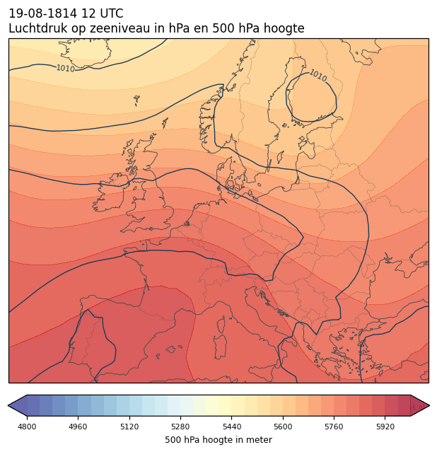 Weerkaart van 19 augustus 1814 om 12 UTC