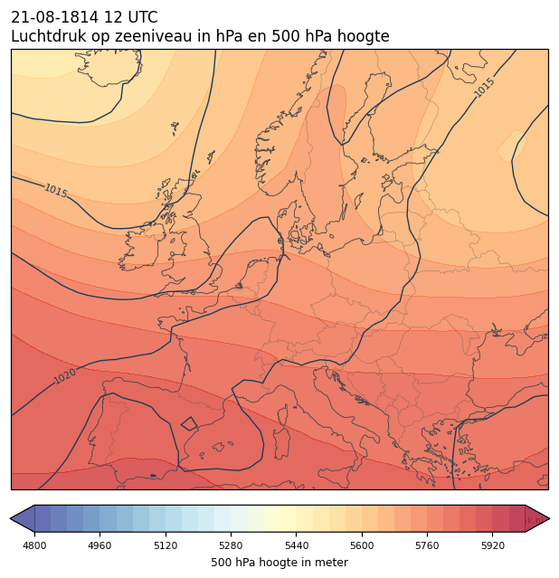 Weerkaart van 21 augustus 1814 om 12 UTC