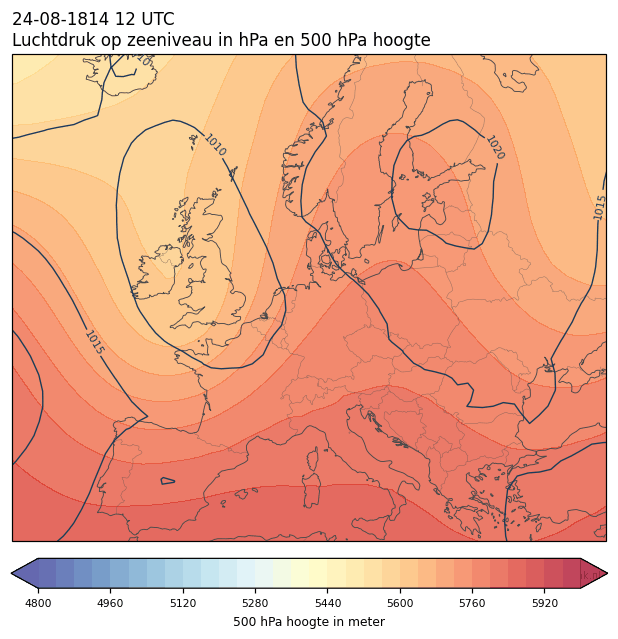 Weerkaart van 24 augustus 1814 om 12 UTC