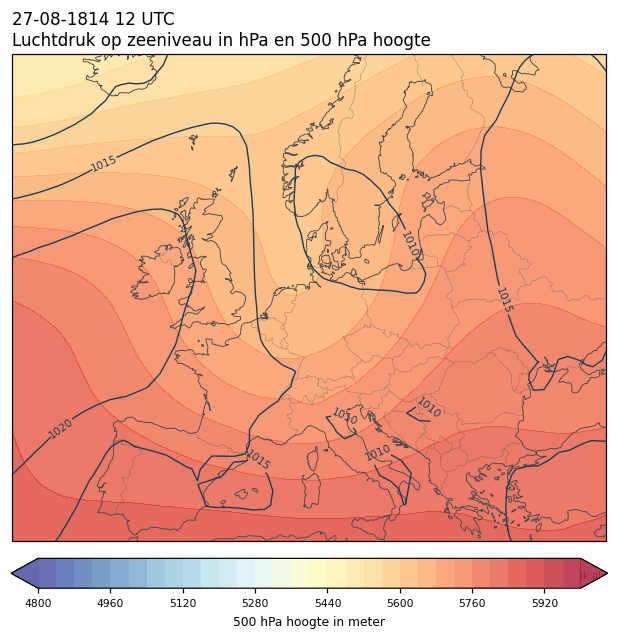 Weerkaart van 27 augustus 1814 om 12 UTC