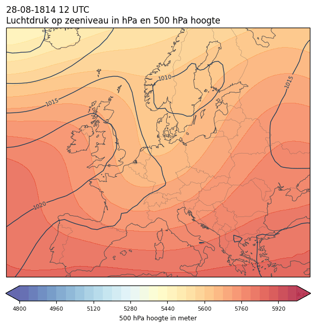 Weerkaart van 28 augustus 1814 om 12 UTC