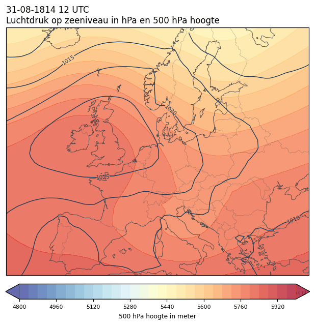 Weerkaart van 31 augustus 1814 om 12 UTC