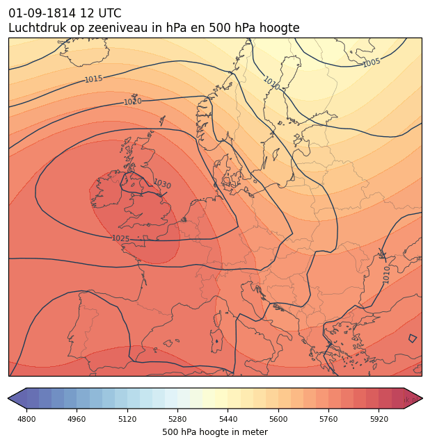 Weerkaart van 1 september 1814 om 12 UTC