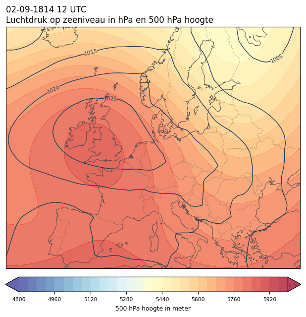 Weerkaart van 2 september 1814 om 12 UTC