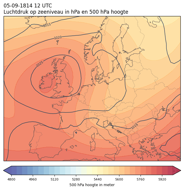 Weerkaart van 5 september 1814 om 12 UTC