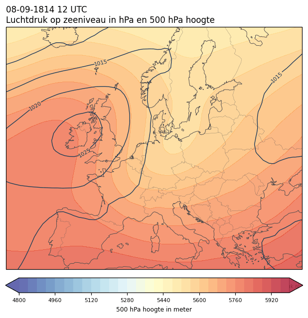 Weerkaart van 8 september 1814 om 12 UTC