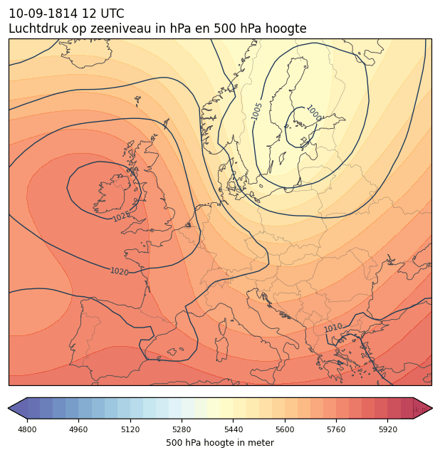 Weerkaart van 10 september 1814 om 12 UTC