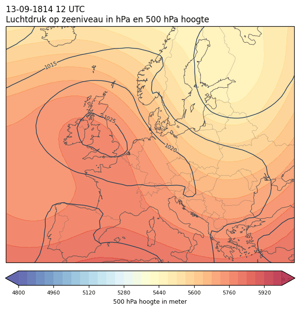 Weerkaart van 13 september 1814 om 12 UTC