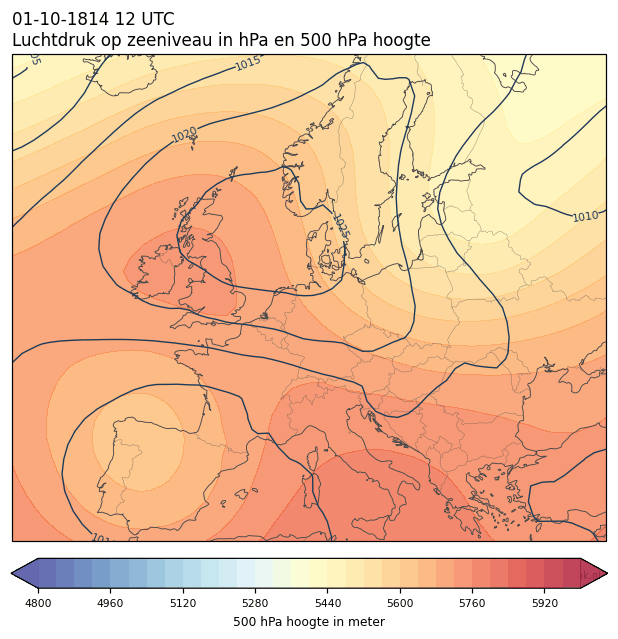 Weerkaart van 1 oktober 1814 om 12 UTC