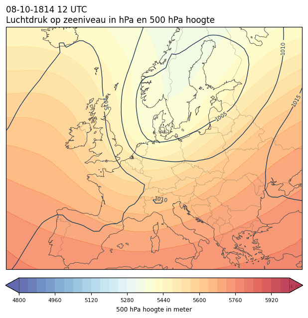 Weerkaart van 8 oktober 1814 om 12 UTC