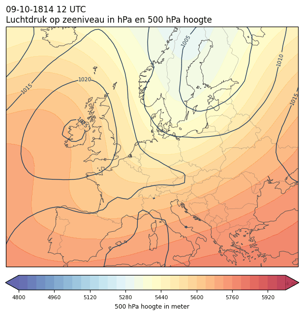 Weerkaart van 9 oktober 1814 om 12 UTC