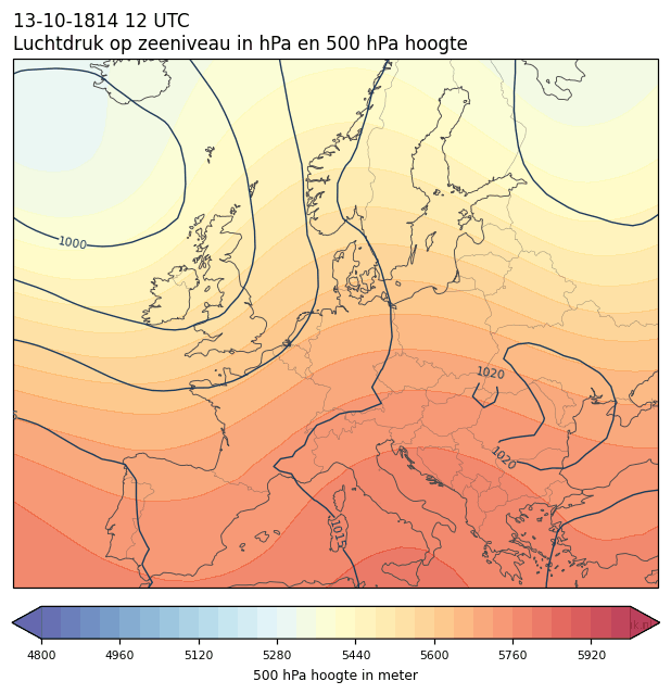 Weerkaart van 13 oktober 1814 om 12 UTC