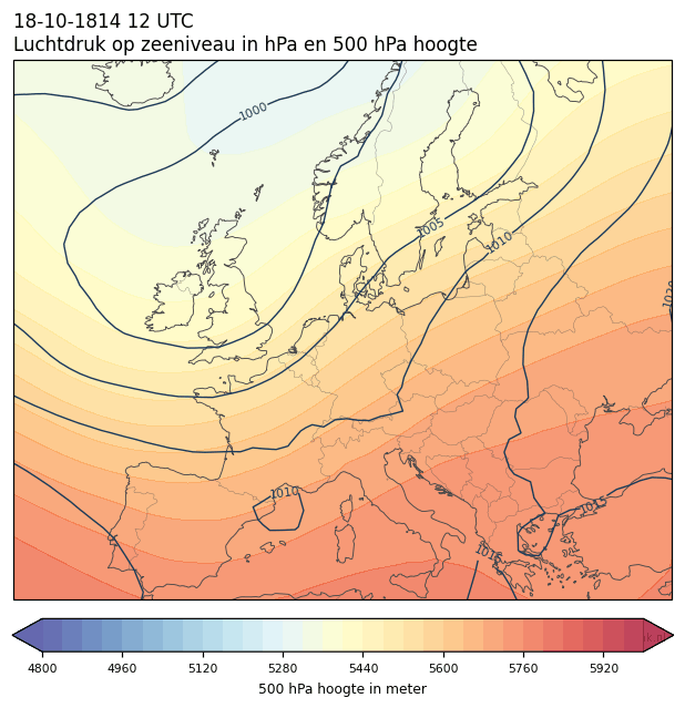 Weerkaart van 18 oktober 1814 om 12 UTC