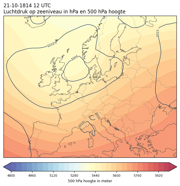 Weerkaart van 21 oktober 1814 om 12 UTC
