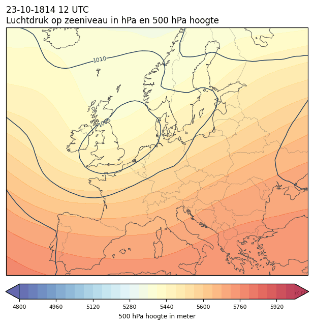 Weerkaart van 23 oktober 1814 om 12 UTC